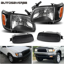 for 2001-2004 Toyota Tacoma Headlights + Bumper Lights Headlamps Black Housing