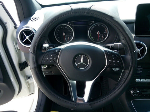 Black Non-Slip PU Leather Steering Wheel Cover 14.25-15
