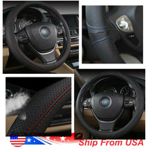 Car Steering Wheel Cover PU Leather Black Red All Weather Cover for 38CM/15" US