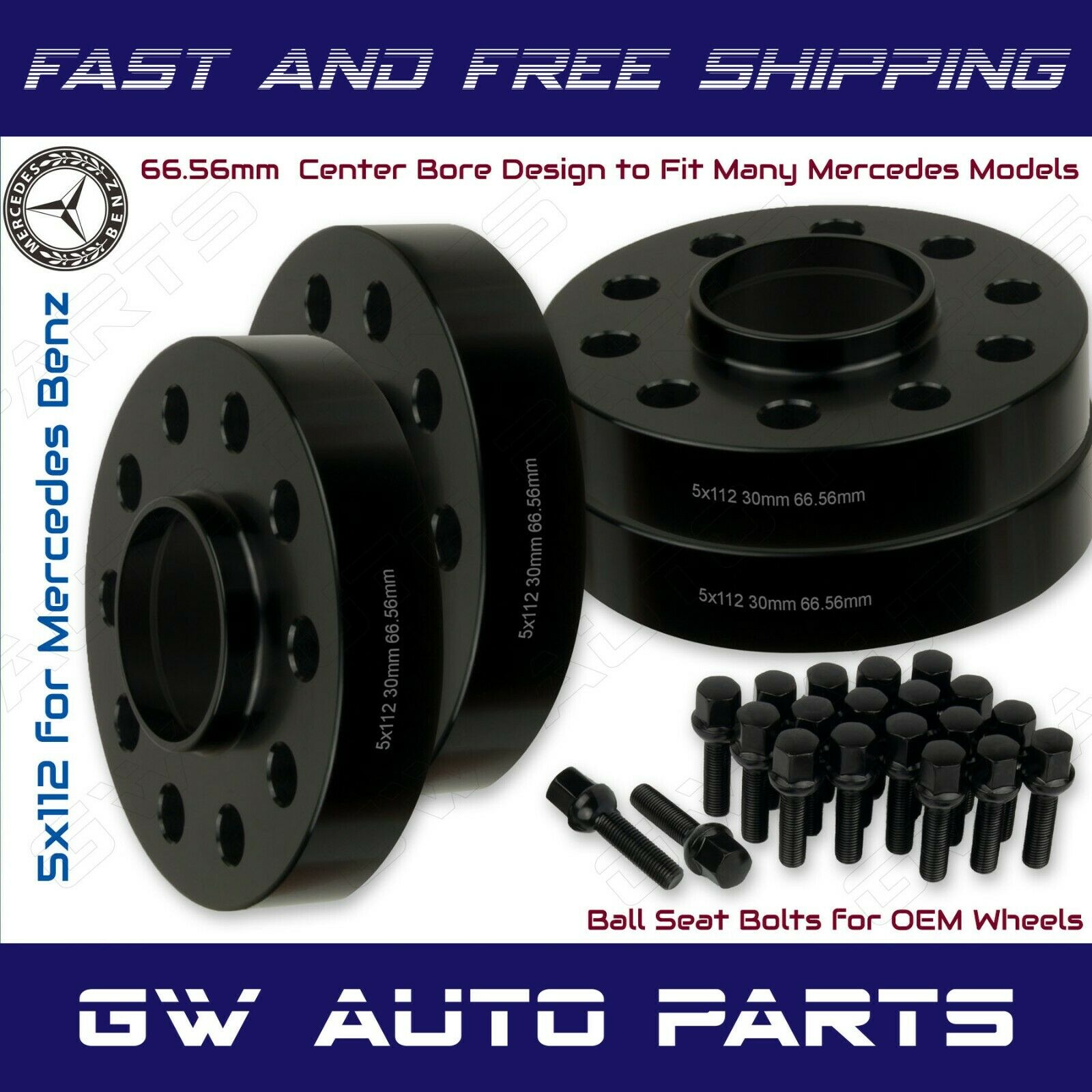 4 PCs 30mm Mercedes Benz 5x112 Hub Centric Wheel Spacers W/lug Bolts Kit