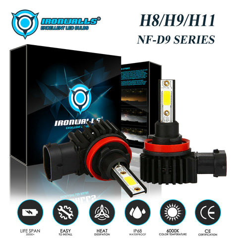 NF-D9 H11 H8 H9 LED Headlight Kit 2200W 330000LM Beam Hi/Lo Bulbs/Fog Lamp 6000K