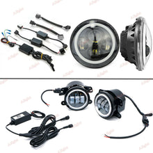 For 2007-2018 Jeep Wrangler JK Halo 7'' LED Headlights RGB Lights Fog Turn Combo