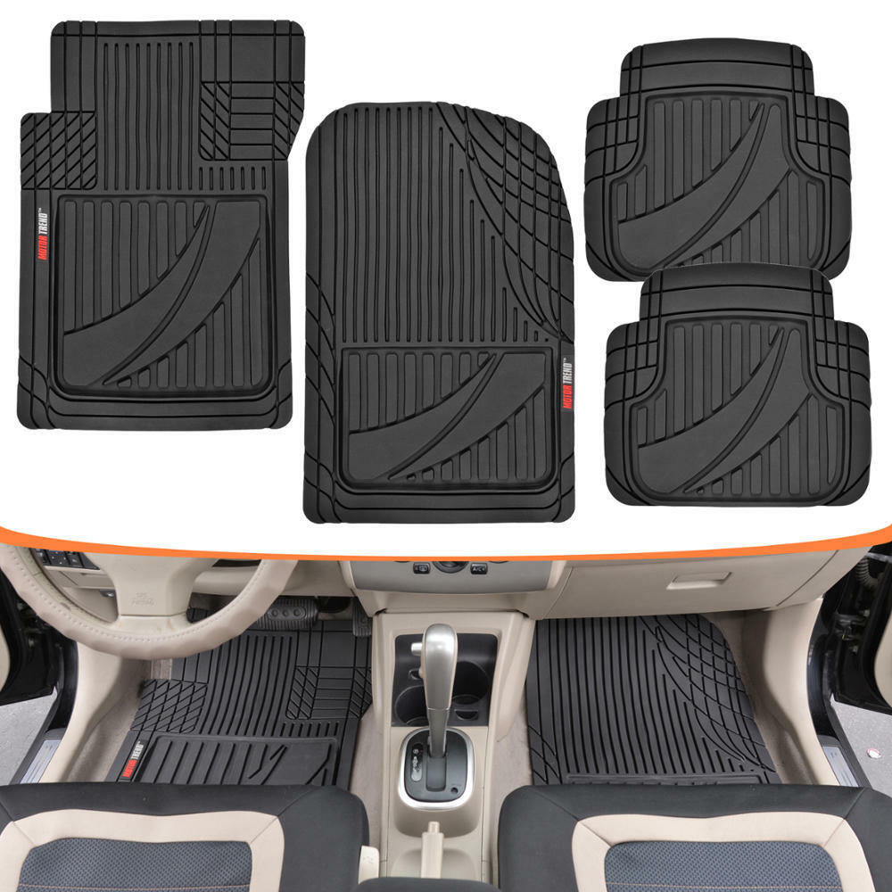 Heavy Duty Performance Rubber Car Floor Mats 4pc Front Rear in Black All Weather