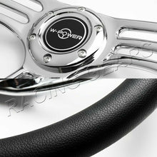 UNIVERSAL 350MM W-POWER BLACK LEATHER GRIP 6-HOLD VINTAGE STEERING WHEEL 3-SPOKE