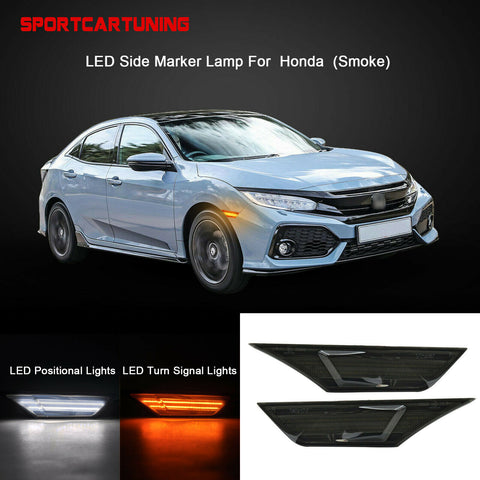 For 2016- Honda Civic 10th Gen Switchback LED Side Marker Turn Signal Lamp Smoke