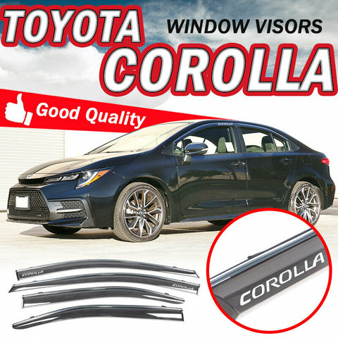 For 20 Toyota Corolla 4DR Polycarbonate Window Visors Smoke Vent W/ Chrome Trim