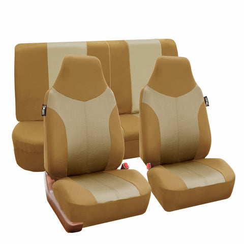 Universal Highback Seat Covers Full Set For Auto Car SUV 2 Tone Beige