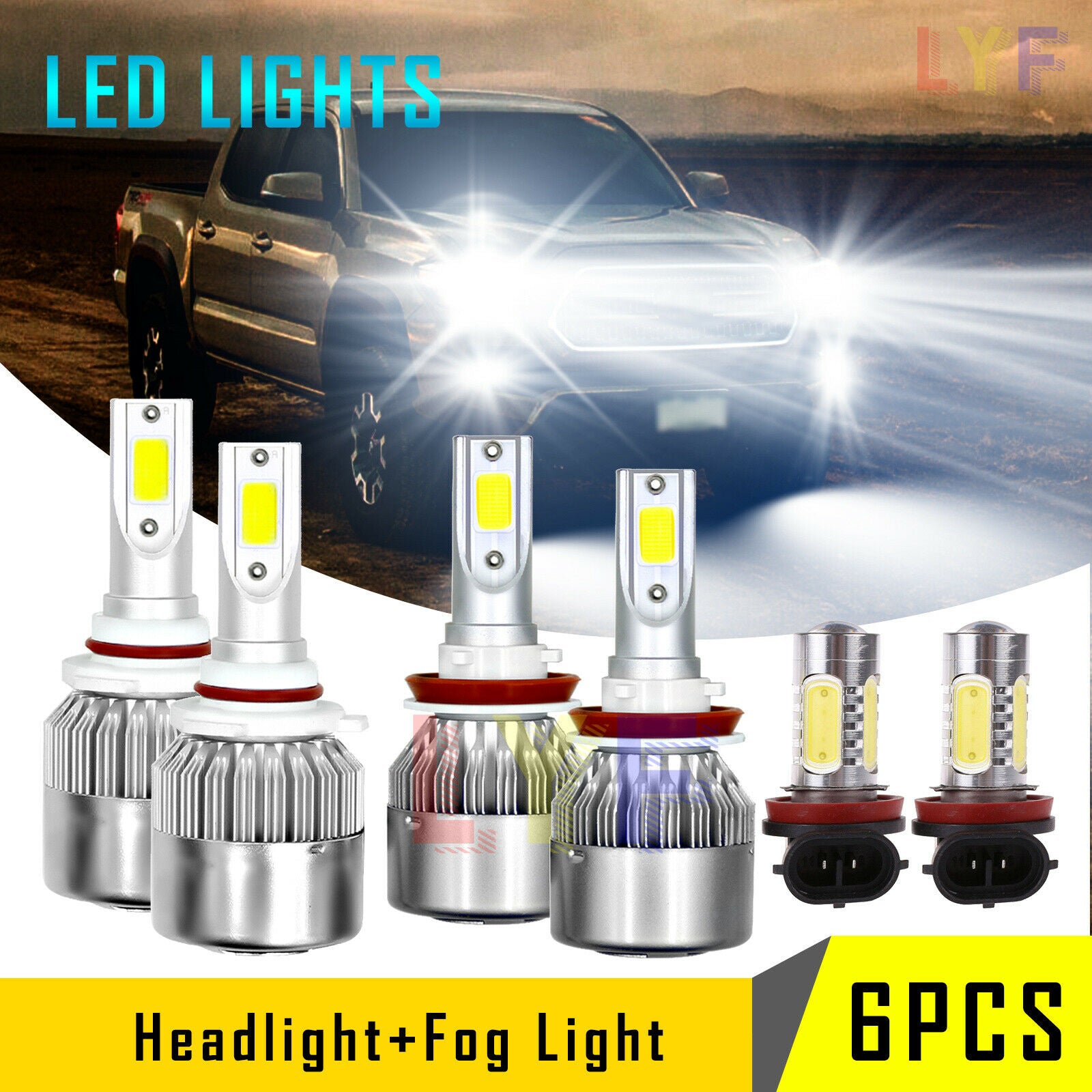 For 2016-2020 Toyota Tacoma Led Headlight Hi/Lo+Fog light bulbs Combo White 6pcs
