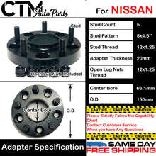 4PC 20MM THICK 5X4.5'' 66.1 HUBCENTRIC SPACER ADAPTER FIT 5LUG 12x1.25 NISSAN