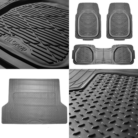 4pc All Weather Floor Mats & Cargo Set Gray Tough Rubber Deep Dish For Auto