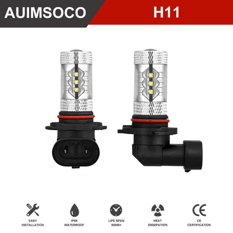 H8 H9 H11 LED Fog Light Driving Bulb DRL 6000K White High Power 160W 2x