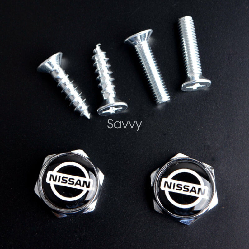 2 Pcs Black Separate Chrome LICENSE PLATE FRAME Bolt Screws For Nissan All Model