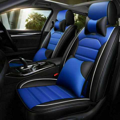 US Universal 5-Seats 5D Car Seat Cover PU Leather Front Rear Set +Cushion Pillow