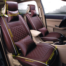 Car Seat Cover Cushion PU Leather 5 Seats Front+Rear All Seasons w/Pillow Coffee