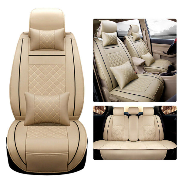 PU Leather Luxury Car Seat Covers Set Protector Universal 5-Seats Full Cushions