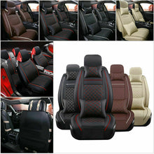 Beige Luxury PU Leather Car Seat Covers Front&Rear Cushions w/Pillow Accessories