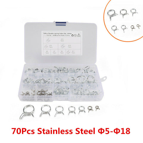 70Pcs Car Double Wire Fuel Line Hose Clips Tube Spring Clamp Assortment Φ5-Φ18