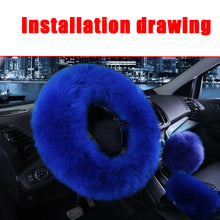 3pcs/set 36-38cm Fur Car Steering Wheel Cover Mature Gem Wool Furry Fluffy Thick