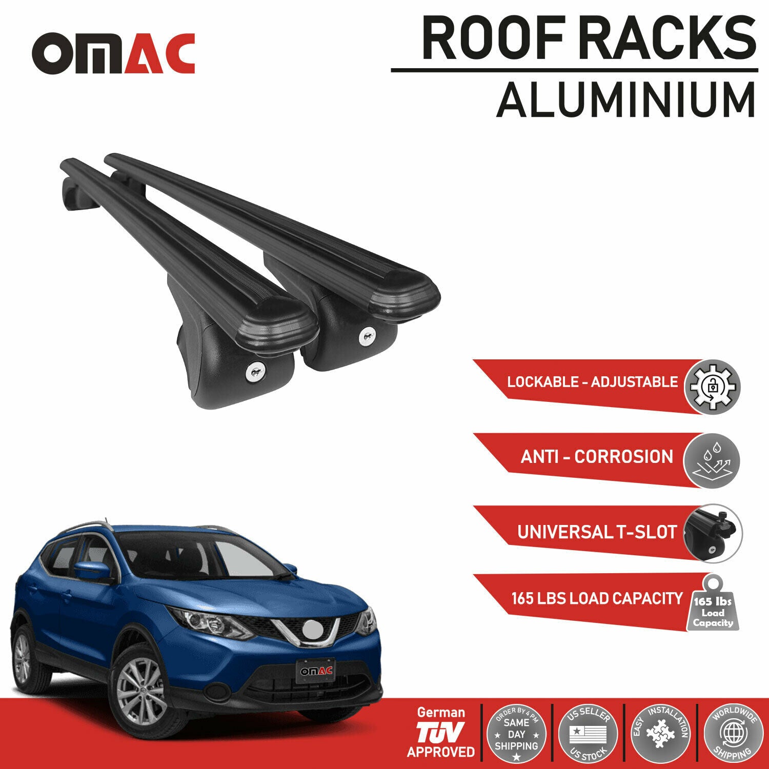Roof Rack Cross Bars Carrier Rails Black for Nissan Rogue Sport 2017-2020