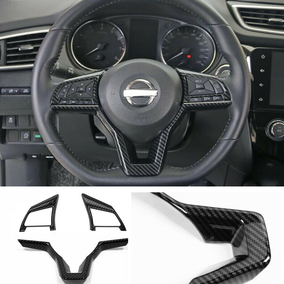 Carbon fiber Inner Steering Wheel Cover Trim 3pcs For NISSAN ROGUE 2017 - 2020