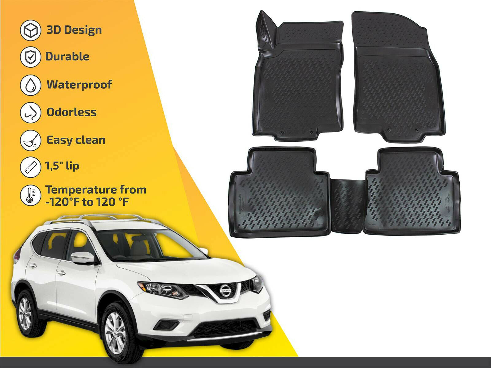 3D Floor liner mats TPE for Nissan Rogue 2014-up 4pc FULL SET