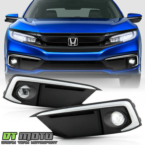 For 2019-2020 Honda Civic Coupe/Sedan Bumper LED Fog Lights Lamps w/Switch Pair