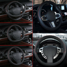 PU Leather Black Car Steering Wheel Cover Anti-slip Protector 38cm Universal