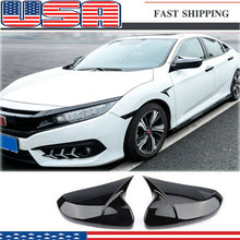 Gloss Black Rear View Side Mirror Cover Trim For Honda Civic 16-20 Ox Horn Style