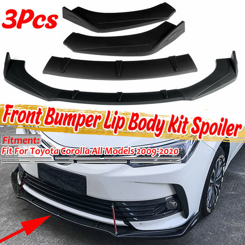 3Pcs Front Bumper Lip Spoiler Splitters Matte Black For Toyota Corolla 2009-2020