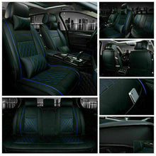 Blue&Black Deluxe 5-Seats Car Seat Covers Front+Rear Cushion PU Leather Interior