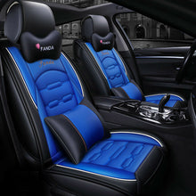 Blue Car Seat Cover PU Leather Front&Second Row Cushion Universal Waterproof Set