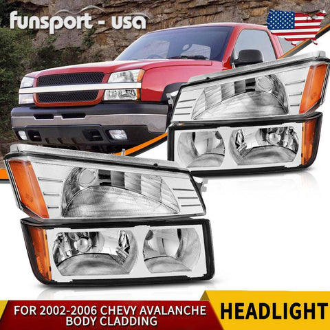 for 2002-2006 Chevy Avalanche Body Cladding Chrome Headlights+Bumper Signal Lamp