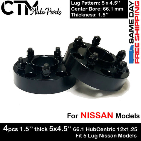 4PC 1.5'' THICK 5X4.5'' 66.1 HUBCENTRIC SPACER ADAPTER FIT 5LUG 12x1.25 NISSAN
