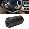 DIY 38cm Universal Car Genuine Leather Steering Wheel Cover Black & Red Thread