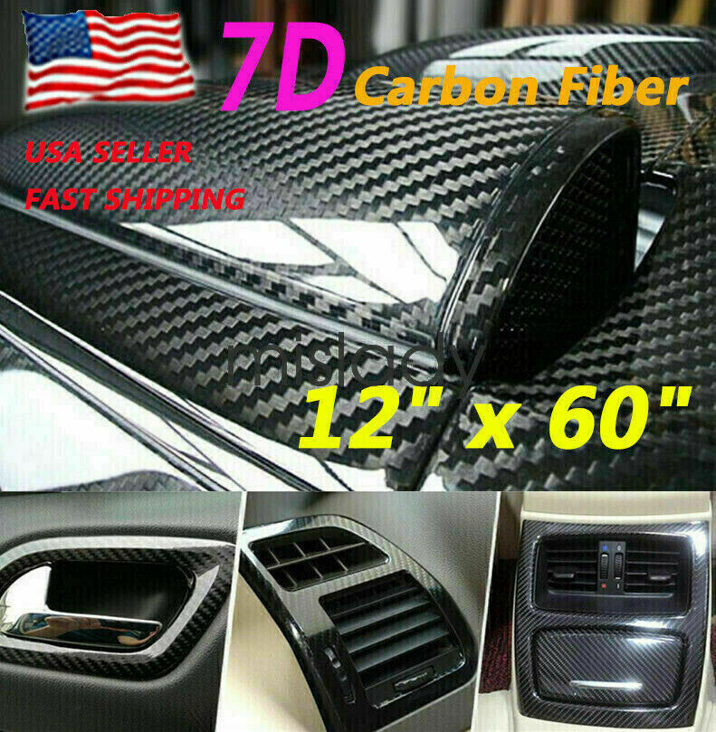 7D Glossy Carbon Fiber Vinyl Film Car Interior Wrap Stickers Auto Bubble-Free