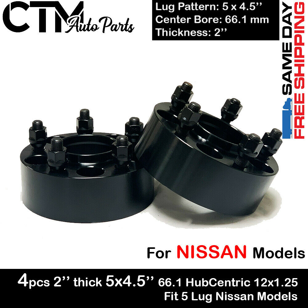 4PC 2'' THICK 5X4.5'' 66.1 HUBCENTRIC SPACER ADAPTER FIT 5LUG 12x1.25 NISSAN