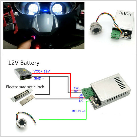 12V Car Motorcycle K216 Fingerprint Control Board+R503 Module LED One Key Start
