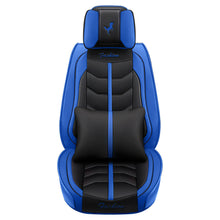 Universal 5-Seats Car Seat Cover Cushon Black+Blue PU-Leather Protector Interior