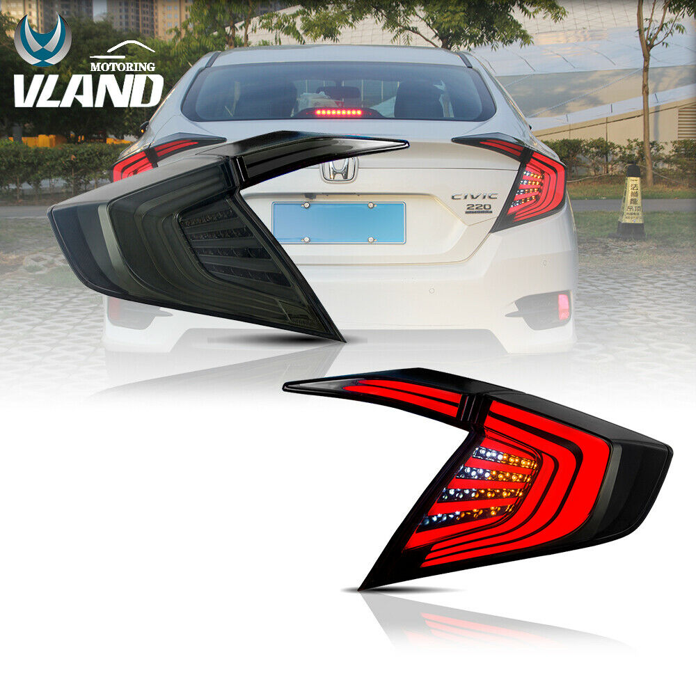 VLAND Tail Lights For LED 4PCS Smoked Honda Civic 10th Gen 2016 2017 Rear Lamps