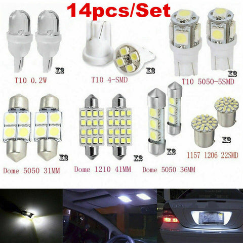 14x LED Interior Package Accessories For T10 36mm Map Dome License Plate Lights