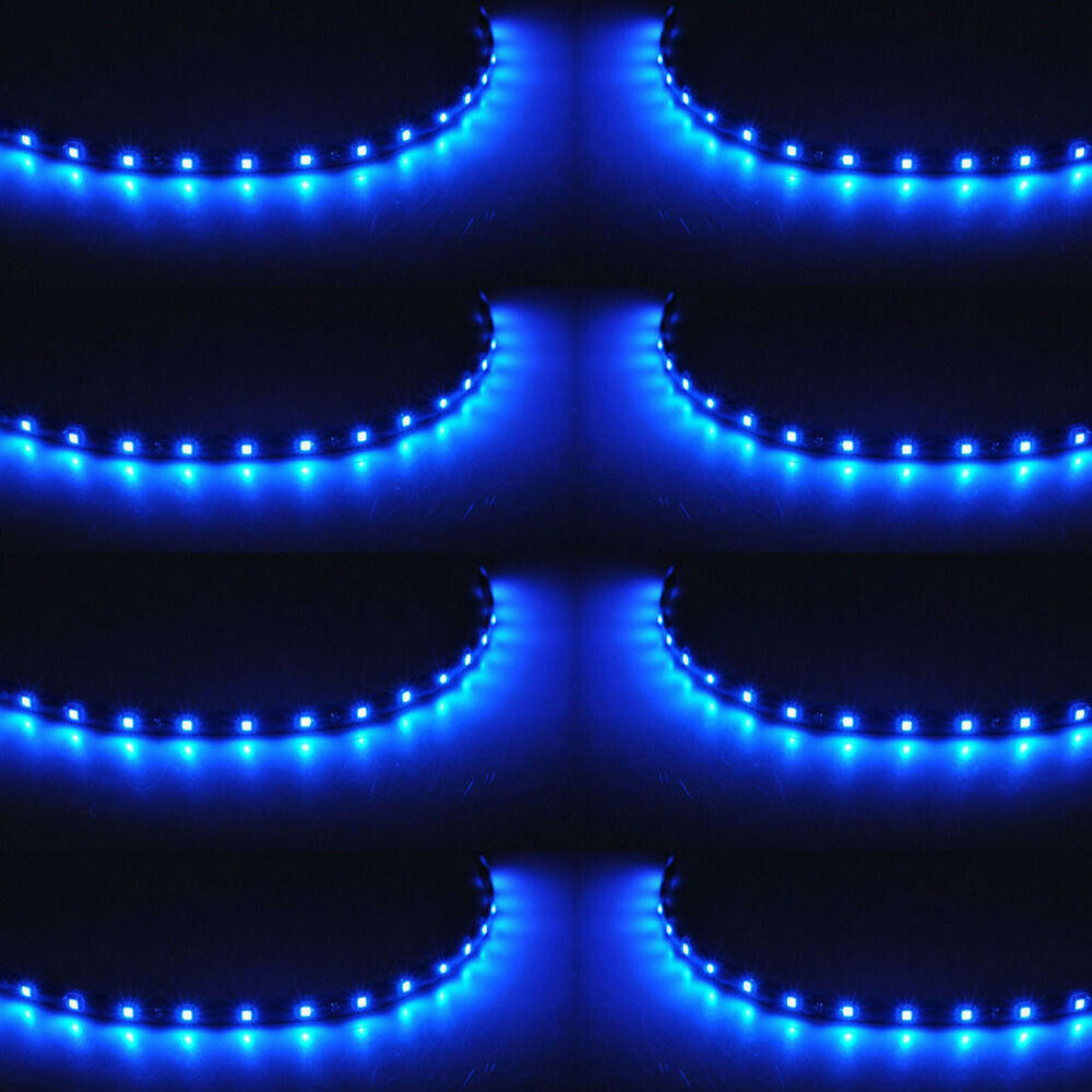 8Pcs/Set Flexible 12V 15LED SMD Waterproof Car Grille Decor Lights Strip Blue