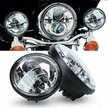 75W 7" LED Projector Headlight + Passing Lights Fit for Harley Touring Chrome