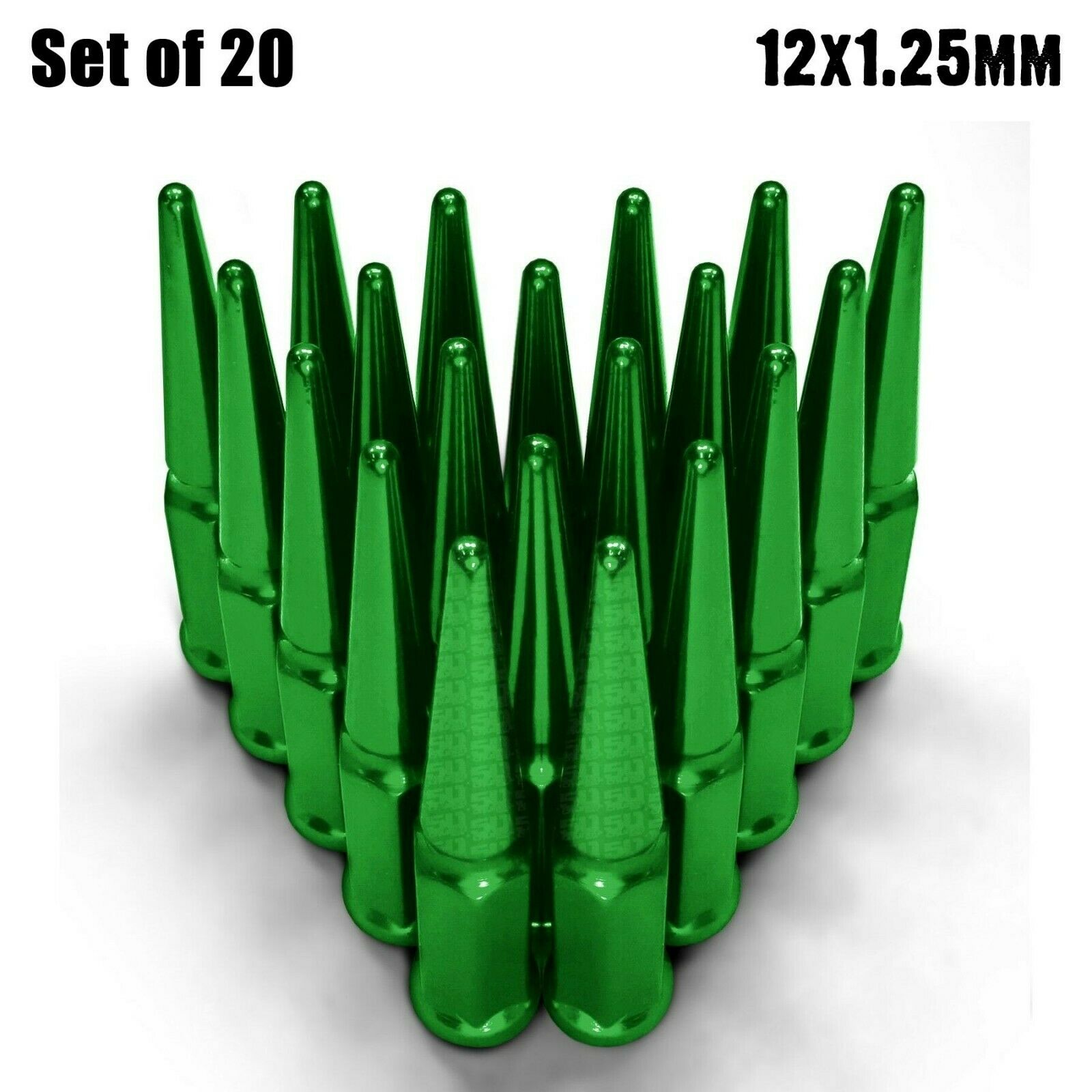 20 Spike Lug Nuts 12x1.25 fits Q50 Nissan Maxima GT-R Sylivia Subaru WRX Green