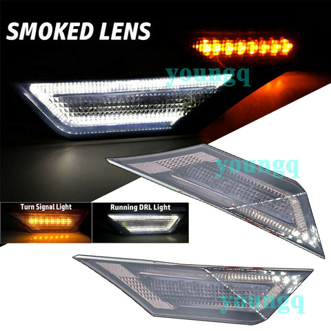 Smoked Lens LED Side Marker Light for 2016-up Honda Civic Turn Signal White DRL