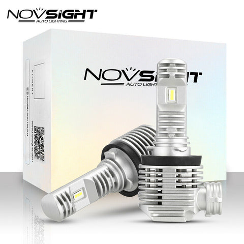 NOVSIGHT 2x H11 H8 Car LED Headlight Bulbs High Low Beam 8000LM 6000K White Lamp
