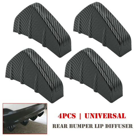 4pcs Car Rear Bumper Lip Diffuser Shark Fins Splitter Kit Carbon Fiber Universal