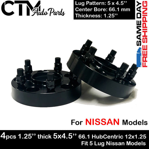 4PC 1.25'' THICK 5X4.5'' 66.1 HUBCENTRIC SPACER ADAPTER FIT 5LUG 12x1.25 NISSAN