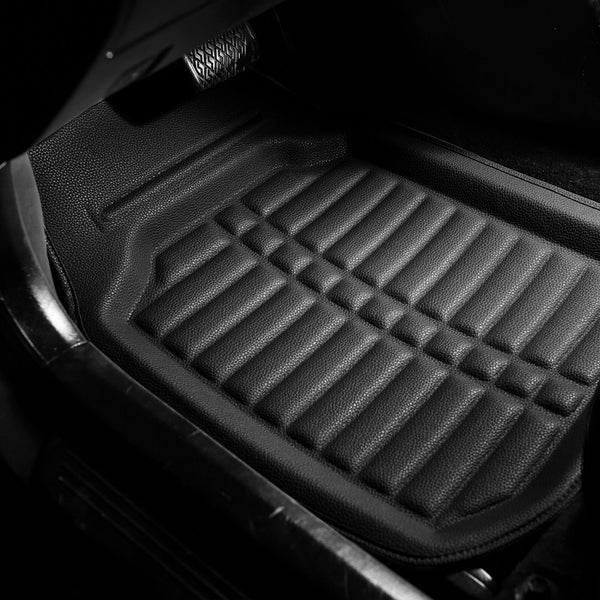 PU Leather Floor Mats for Auto Car SUV Van Deep Tray Waterproof Black