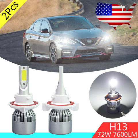 2Pcs H13 White 72W 7600LM LED Headlight Bulbs For Nissan Leaf 13-17 Sentra 04-12