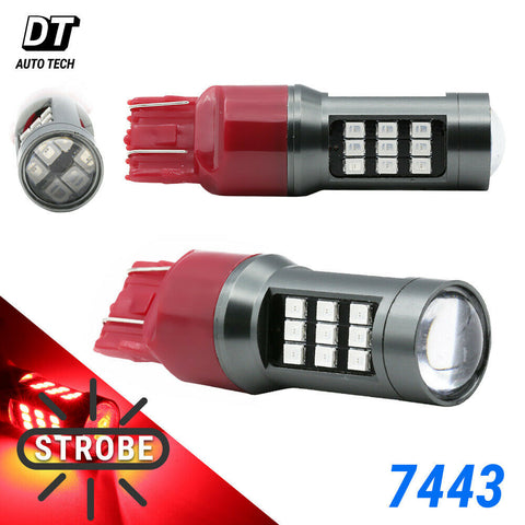 7443 7444 7440 LED Red Bright Strobe Safety Flash Brake Tail Light/Parkin Bulbs